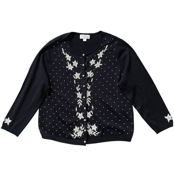 Vintage Casual Corner 2X Beaded Cardigan | Black, Pearl Buttons, Glam EUC - Picture 1 of 6